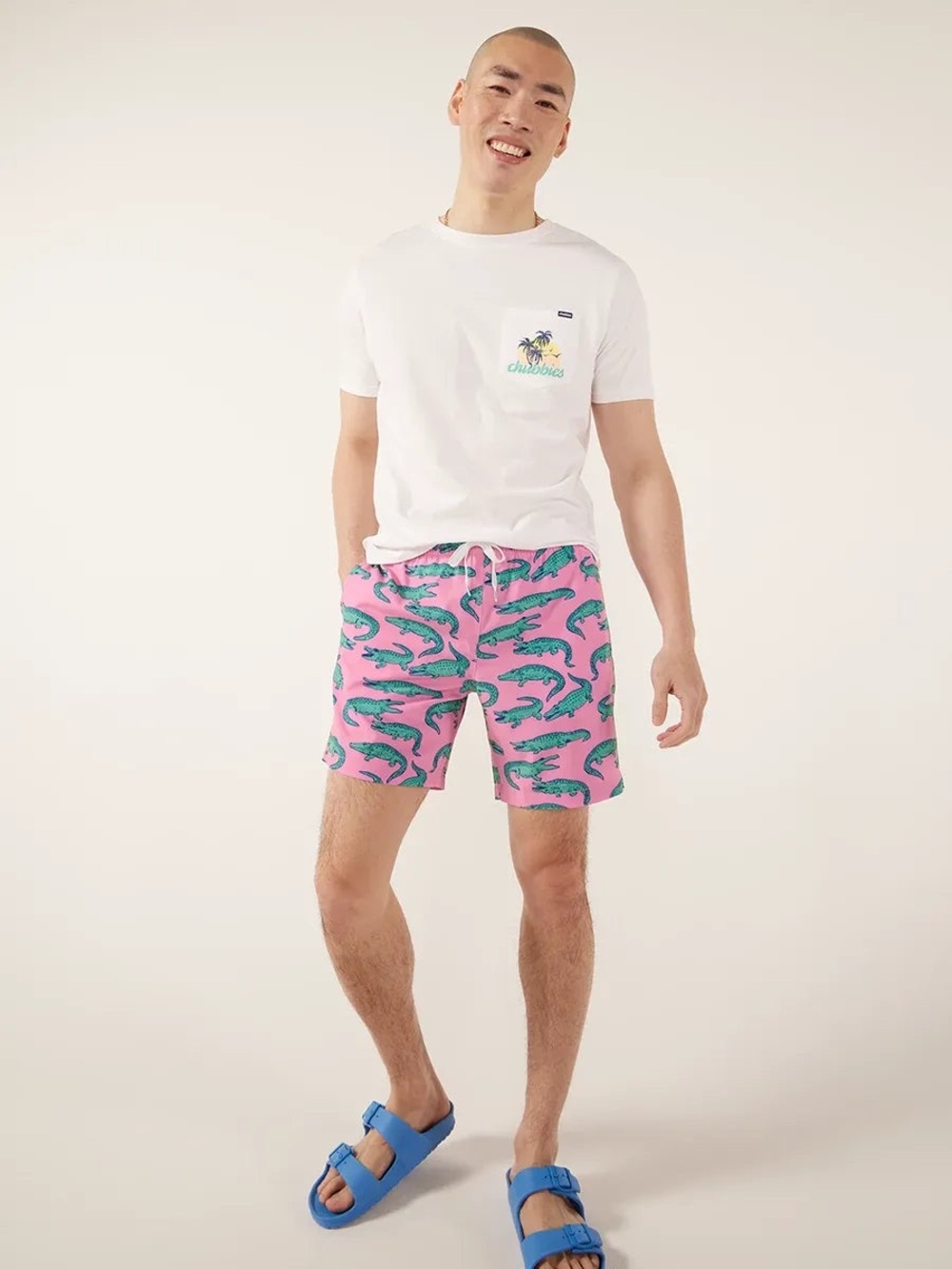 Chubbies The Glades 7" Swim Trunks Mens Small Pink Alligator Compression Liner